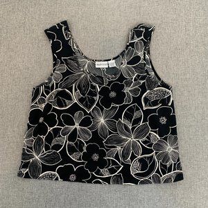 Apparenza Sleeveless Floral‎ Top Black White Large Lightweight Round Neck
